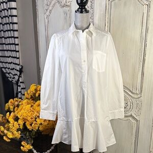 Tuckernuck White Cotton Ruffle Hem Shirt Dress